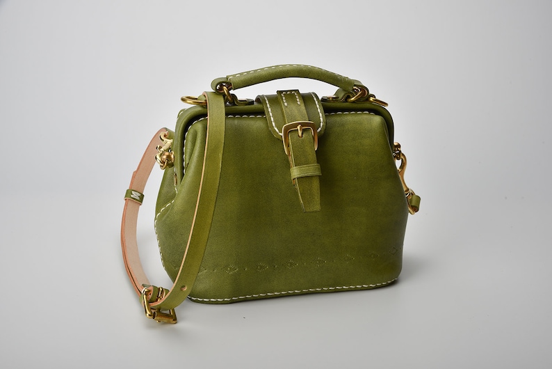 Doctor Bag-Women's Cowhide Leather Handbag Handmade Shoulder Bag Italian Leather Doctor Bags Top Handle Bag-Small Size image 1
