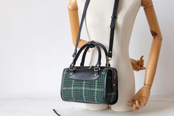 Handmade Harris Tweed Boston Bag: Leather Wool Shoulder Bag - Etsy