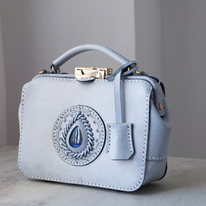 Dulles Arzttasche mit LABRADORIT-Rindsleder Geldbörse, Lederhandtasche, Frauen Crossbody Tasche, Top Henkel Minitasche, Lange Riemen Geldbörse