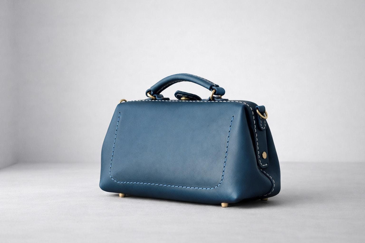 Blue Leather Doctor Bag: Full Grain Leather Purse, Everyday Carry