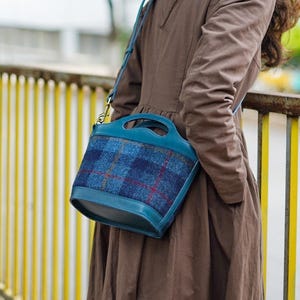 Lady's Wollledertasche Handgefertigtes Leder und Harris Tweed Korbtasche Top Griff Tasche Jeden Tag tragen - Einzigartiges und bezauberndes Design