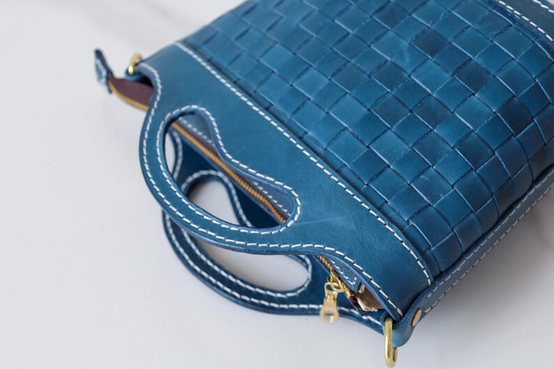 Bolso de cuero tejido a mano: bolso de hombro de plena flor imagen 17