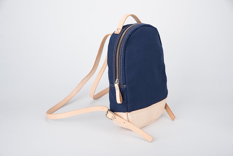 Canvas Leather Women's Small Backpack Concise Design image 3