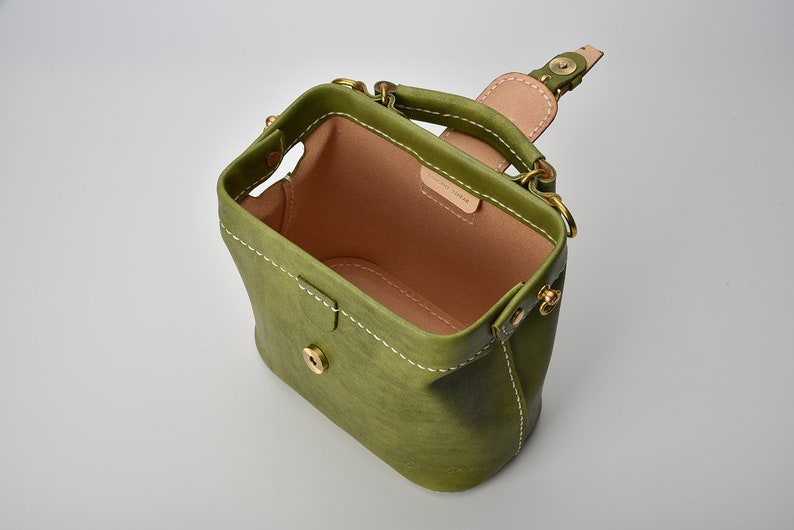 Doctor Bag-Women's Cowhide Leather Handbag Handmade Shoulder Bag Italian Leather Doctor Bags Top Handle Bag-Small Size image 7
