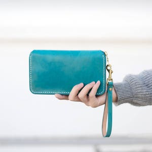 Cartera de cuero con cremallera para mujer, cartera larga, cartera de gran capacidad