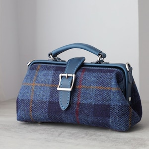 Sac docteur Harris Tweed pour femme en cuir et laine Sac à bandoulière pour femme, sac à poignée sur le dessus, sac à main à longue bandoulière, sac à bandoulière à porter au quotidien