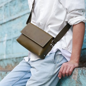 Olive Leather Sling Bag: Handmade Crossbody Backpack