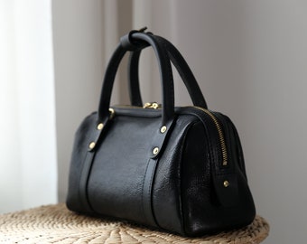 70's USA製 Leather mini boston bag Taupe Grained leather - Mini Boston bag