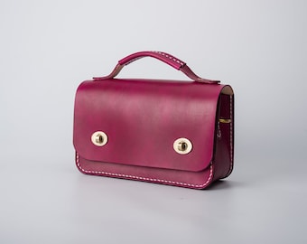 Women's Cowhide Leather Small Business Handbag Handmade Shoulder Bag