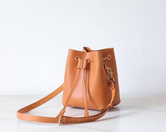 Bucket Bag-Women's Cowhide Leather Handbag Handmade Shoulder Bag Italian leather Bucket Cross Body Bag