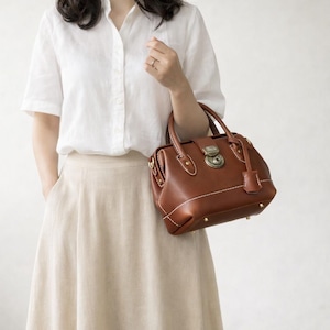 Bolso de médico de piel italiana hecho a mano: bolso de mano con asa superior de piel de vaca.