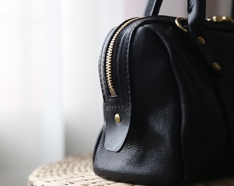 Mini Boston Bag- Women's Soft Leather Barrel Bag Handmade