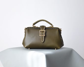 Olive Leather Doctor Bag: Full Grain Leather Purse