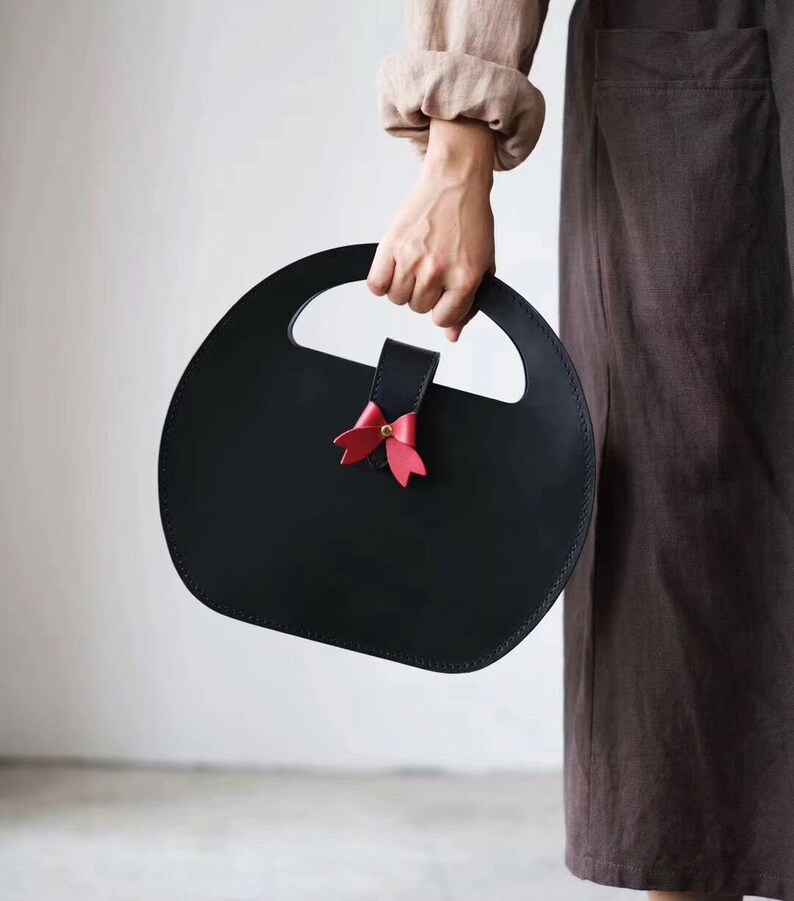 Curling Tote Women's Cowhide Leather Handbag Handmade Tote Bag image 1