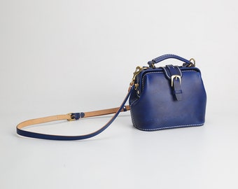 Small Doctor Bag, Cowhide Leather Purse, Italian Leather Handbag, Women Crossbody Bag, Top Handle Mini Bag, Long Strap Purse, Shoulder Sling