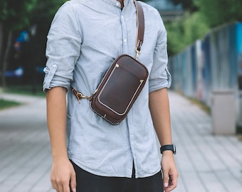 Leather Sling Bag Men, Sling Backpack Leather, Sling Crossbody Bag, Casual Crossbody Bag, Mens Sling Bag, Leather Gifts, Sling Bag Backpack