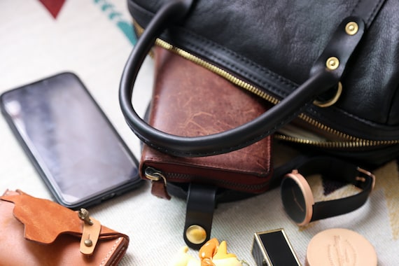 Mini Boston Bag- Women's Soft Leather Barrel Bag Handmade Mini Boston Bag- Women's Soft Leather Barrel Bag Handmade