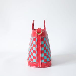 Handmade Woven Leather Basket Bag: Checkered Shoulder Purse image 13