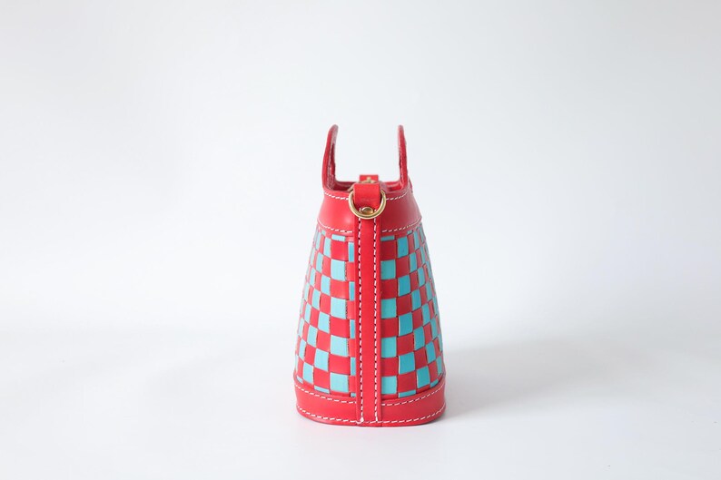 Handmade Woven Leather Basket Bag: Checkered Shoulder Purse image 13
