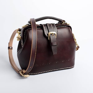 Doctor Bag-Women's Cowhide Leather Handbag Handmade Shoulder Bag Italian Leather Doctor Bags Top Handle Bag-Small Size