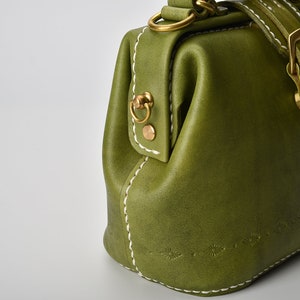 Doctor Bag-Women's Cowhide Leather Handbag Handmade Shoulder Bag Italian Leather Doctor Bags Top Handle Bag-Small Size image 6