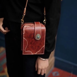 Bolsa de teléfono de cuero-Bolsa de doctor estilo Bolsa de cuero genuino hecha a mano, bolsa de teléfono de gran capacidad Mini bolsa de hombro