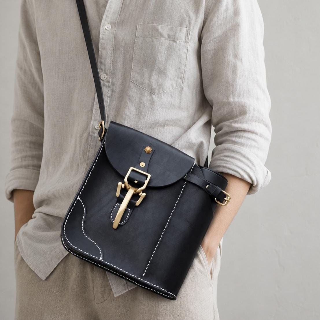 Home of Thermos Cup-full Grain Leather Bag Handmade Shoulder Bag