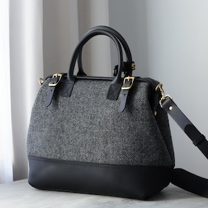 Große Harris Tweed Damen Wolle Arzt Tasche Frauen Crossbody Tasche, Top Griff Tasche, lange Riemen Geldbörse, Schultertasche