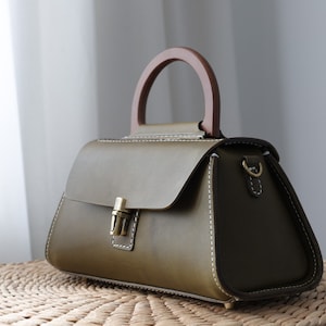 Women's Cowhide Leather Handmade Trapezoid Flapover Shoulder Bag