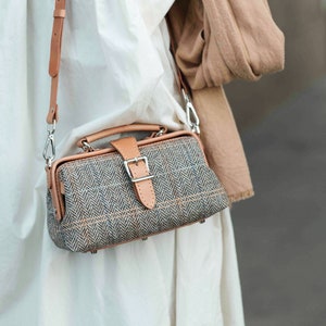 Große Förderung Dame Wolle Leder Arzt Tasche Frauen Crossbody Tasche, Top Griff Tasche, Lange Riemen Geldbörse, Umhängetasche jeden Tag tragen