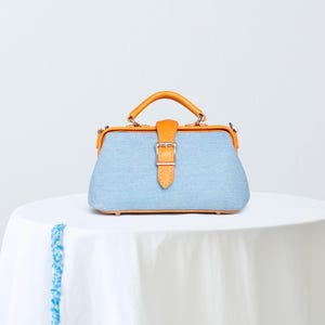 Lady's Denim Leder Arzt Tasche Frauen Crossbody Tasche, Top Griff Tasche, lange Riemen Geldbörse, Umhängetasche jeden Tag tragen