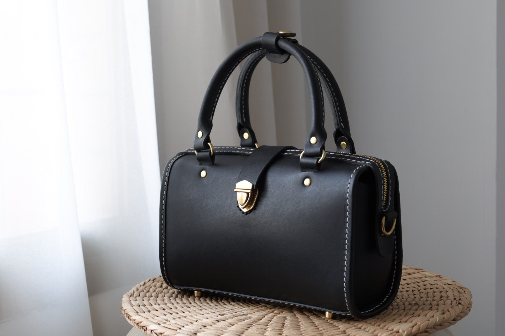 70's USA製 Leather mini boston bag 70's USA製 Leather mini boston bag Handmade Black Leather