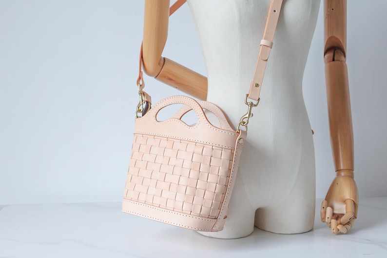 Bolso de cuero tejido a mano: bolso de hombro de plena flor imagen 15