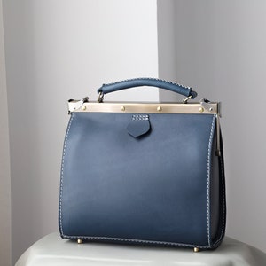 Hand Stitched Leather Doctor Bag Backpack: Blue Vegetable Tanned Leather