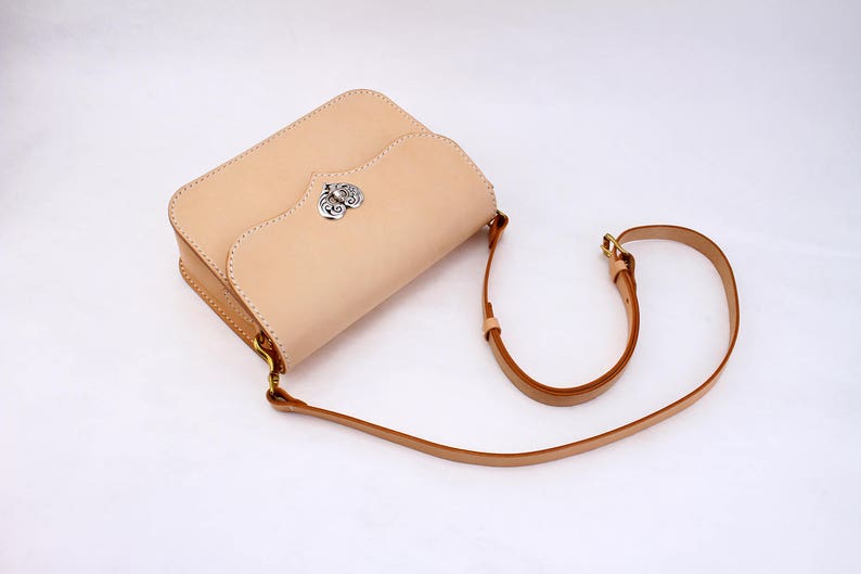 Women's Cowhide Leather Classic Square Saddle Handbag Handmade Adjustable Cross Body Shoulder Bag image 4
