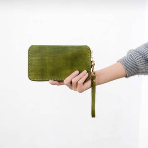 Cartera de cuero con cremallera para mujer, cartera larga, cartera de gran capacidad