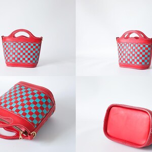 Handmade Woven Leather Basket Bag: Checkered Shoulder Purse image 12
