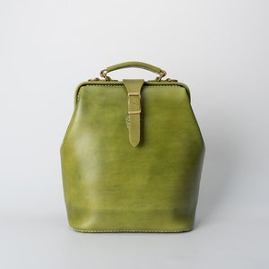 Hand Stitched Leather Doctor Bag Backpack - Olive Green