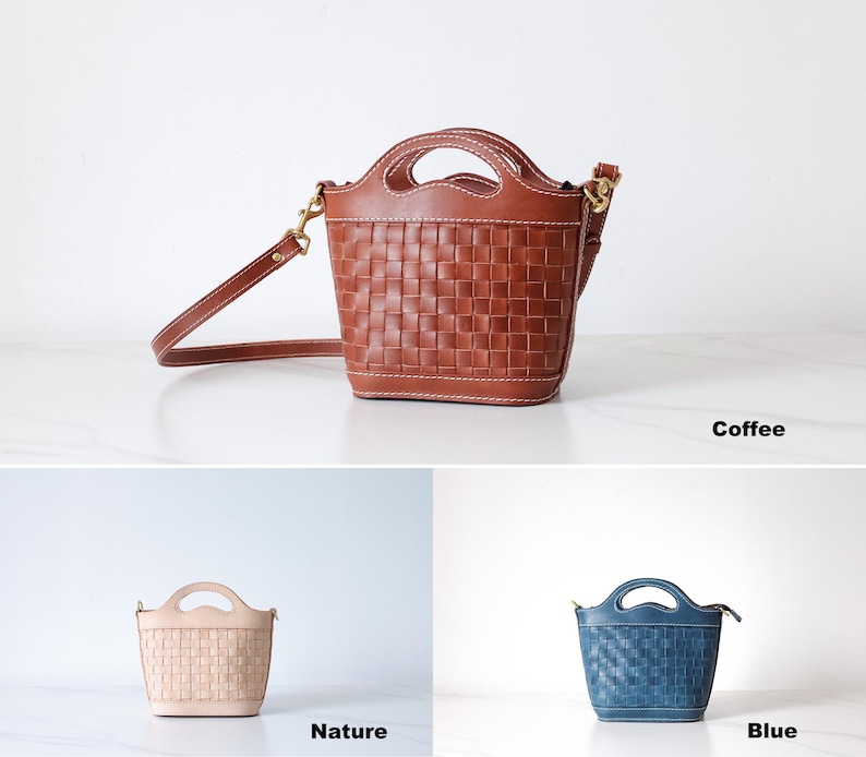 Bolso de cuero tejido a mano: bolso de hombro de plena flor imagen 4
