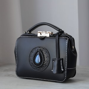 Dulles Arzttasche mit LABRADORIT-Rindsleder Geldbörse, Lederhandtasche, Frauen Crossbody Tasche, Top Henkel Minitasche, Lange Riemen Geldbörse