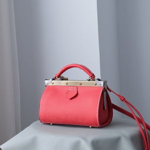 Vintage Style Red Leather Doctor Bag: Handmade Full Grain Purse