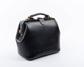 Handmade Leather Doctor Bag: Italian Cowhide Top Handle Shoulder Bag