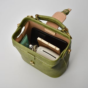 Doctor Bag-Women's Cowhide Leather Handbag Handmade Shoulder Bag Italian Leather Doctor Bags Top Handle Bag-Small Size image 8
