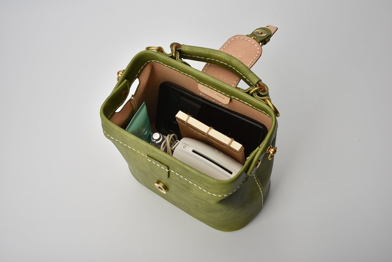 Doctor Bag-Women's Cowhide Leather Handbag Handmade Shoulder Bag Italian Leather Doctor Bags Top Handle Bag-Small Size image 8