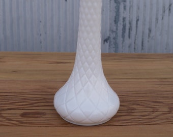 Vintage Modern Diamond Criss Cross Pattern Beautiful Milk Glass Vase with Flared Bottom - Weighty enough for a larger bouquet of flowers