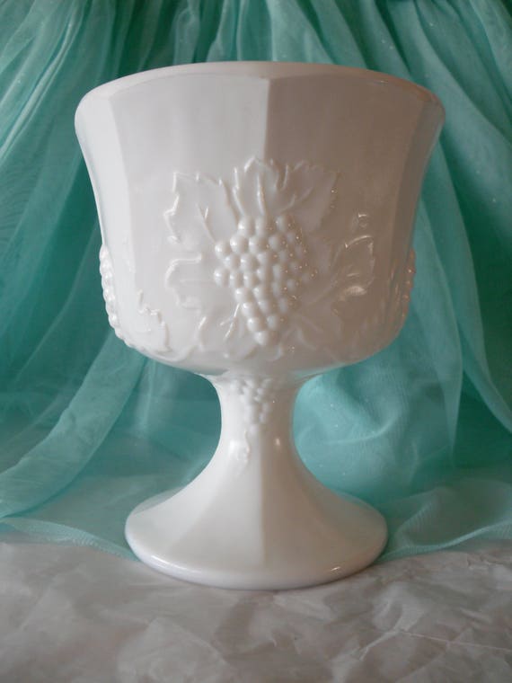 Vintage Milk Glass Compote Dish / Milk Glass Pedestal Planter Etsy