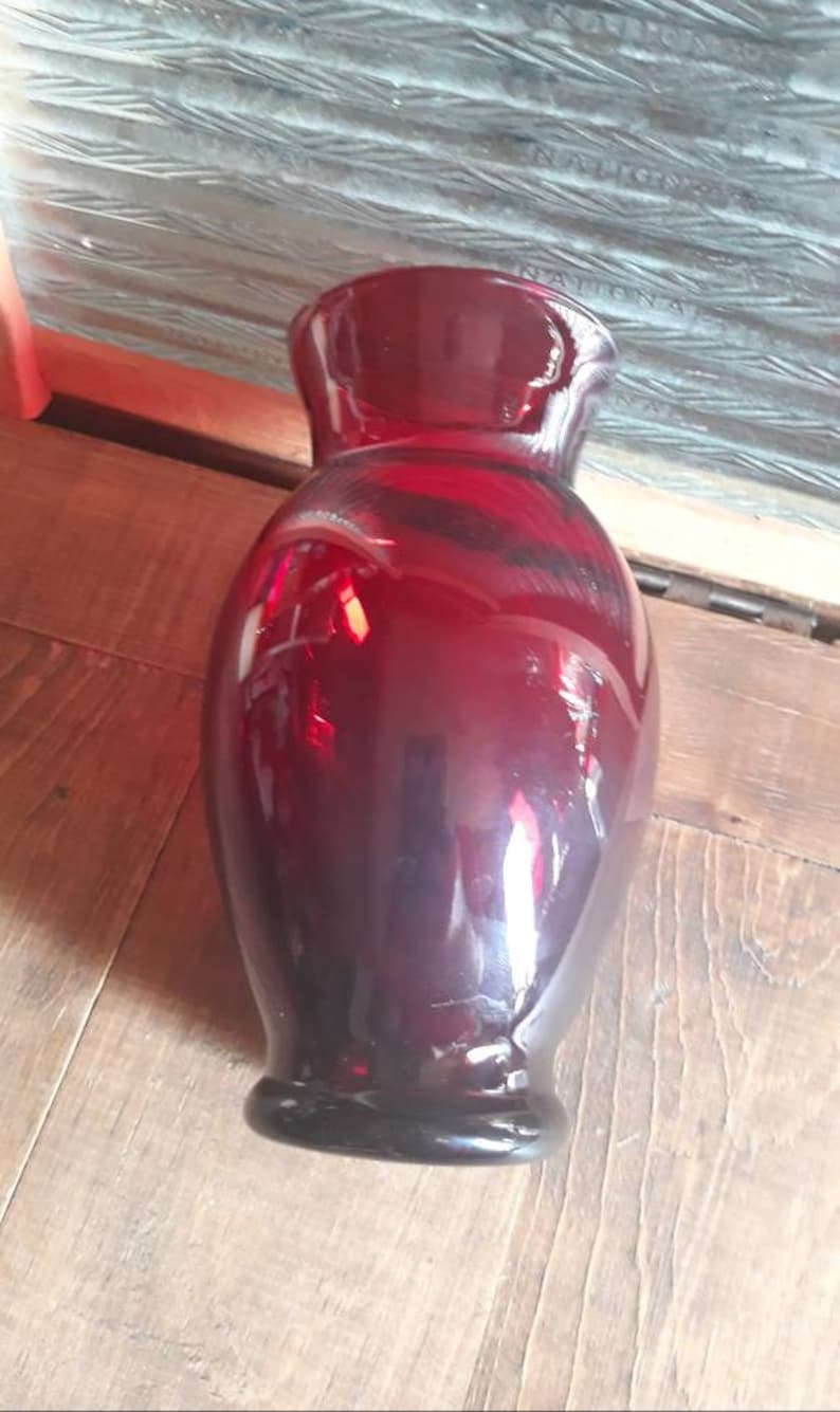 Ruby Red Depression Glass Vase Anchor Hocking Sleek Style With Etsy