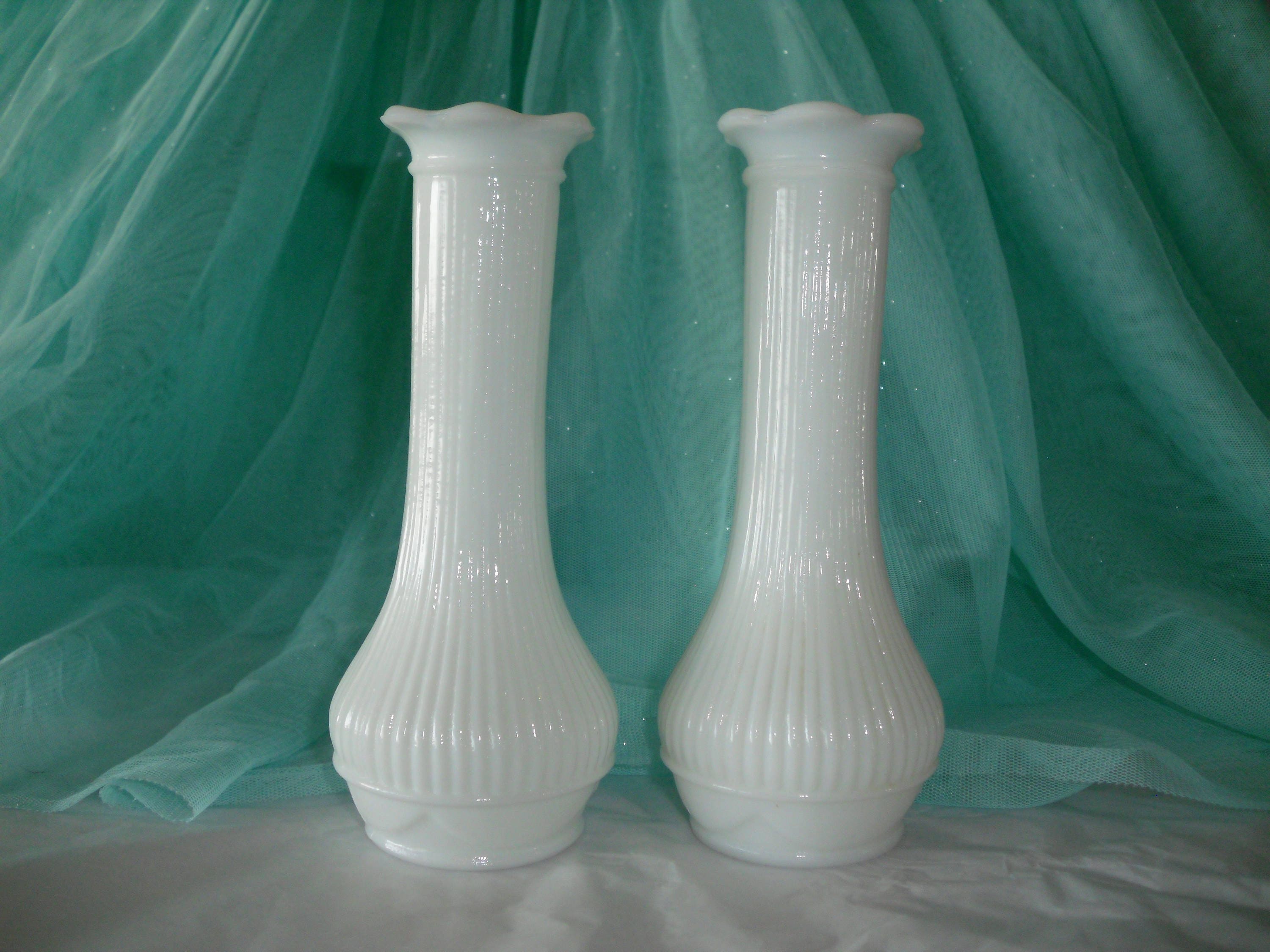 Vintage Milk Glass Bud Vase with Ridges and Pearls Home & Living Home