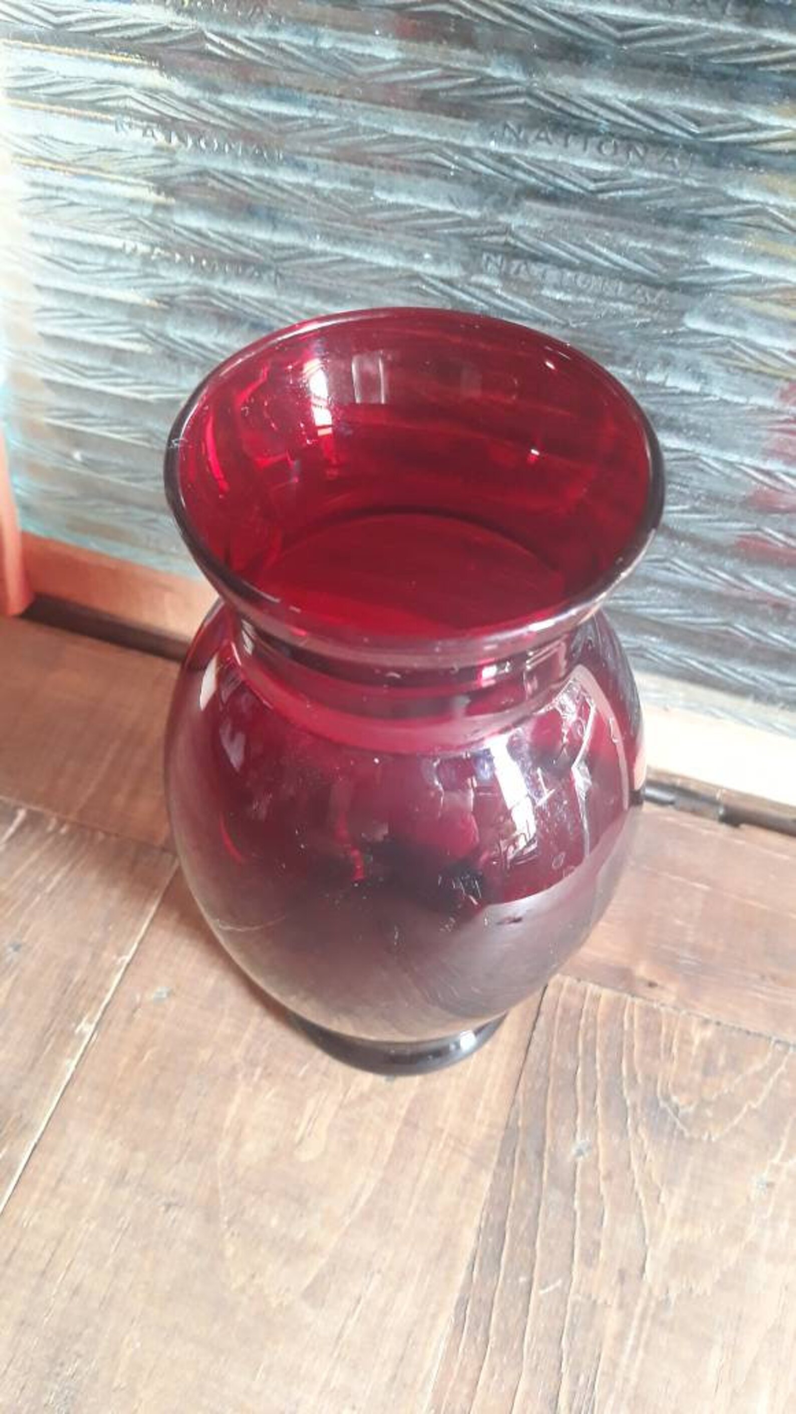 Ruby Red Depression Glass Vase Anchor Hocking Sleek Style With Etsy