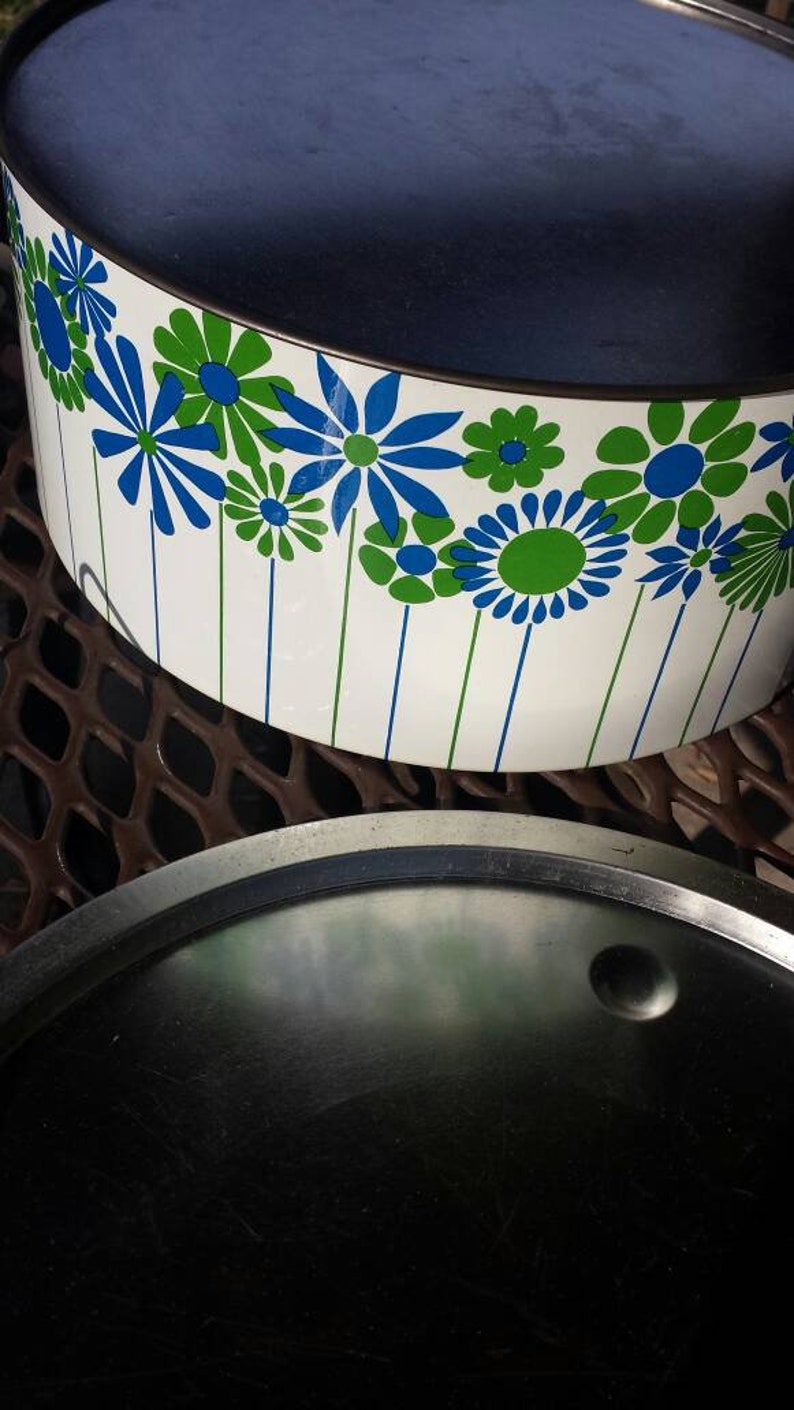 Colorful Mid Century Mod Blue Green Triple Layer Cake Taker Cake Server Safe Vintage Farmhouse Retro Kitchen